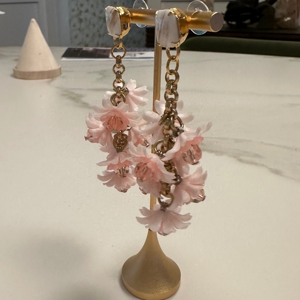 Danny Pollak - Playful Pink Floral Crystal Drop Statement Earrings - Picture 5 of 12